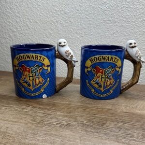 Blue Hogwarts Ceramic Mug with Owl Handle